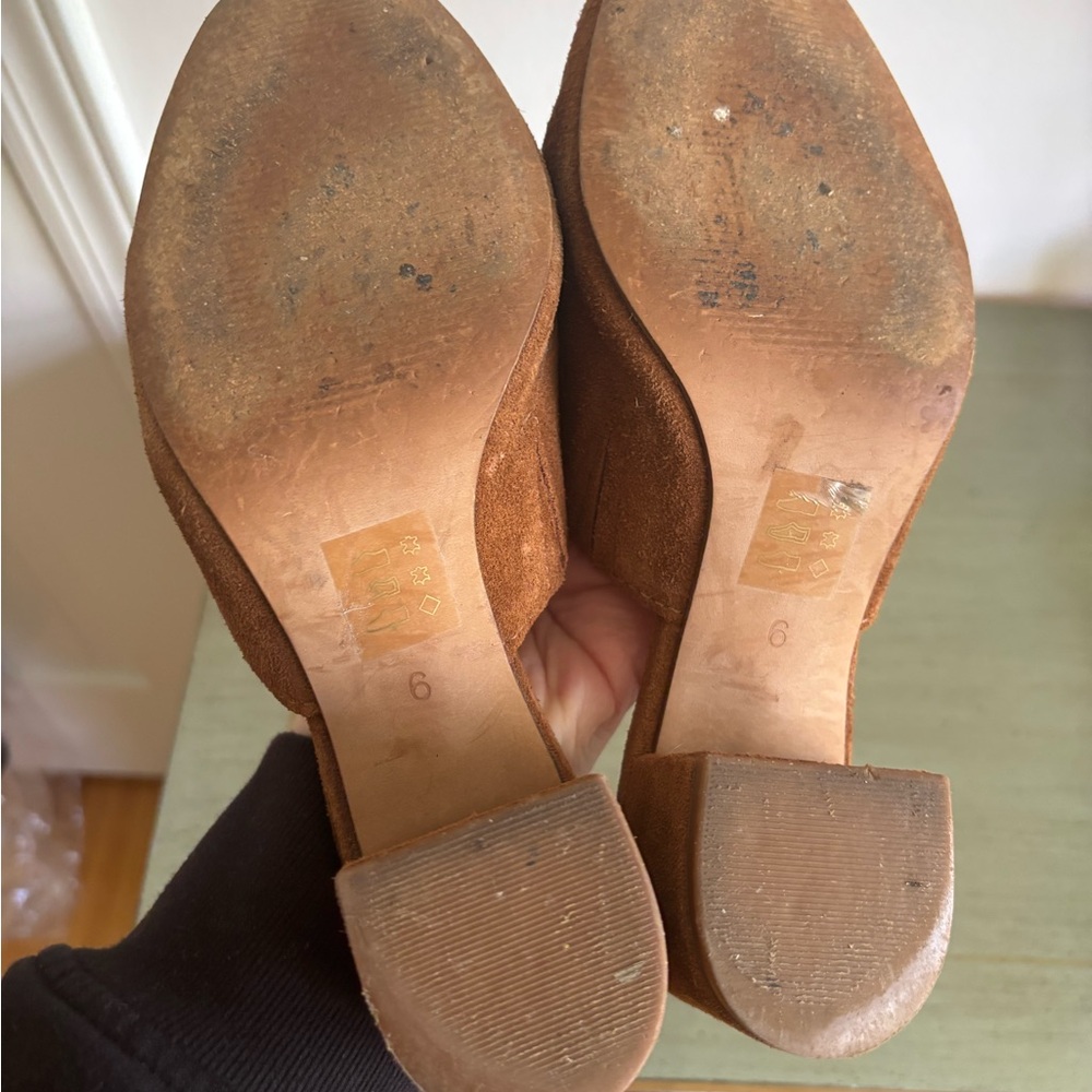 Madewell Suede Mule Heels in Cognac Brown - Women's Slip-On Block Heel - Picture 7 of 7